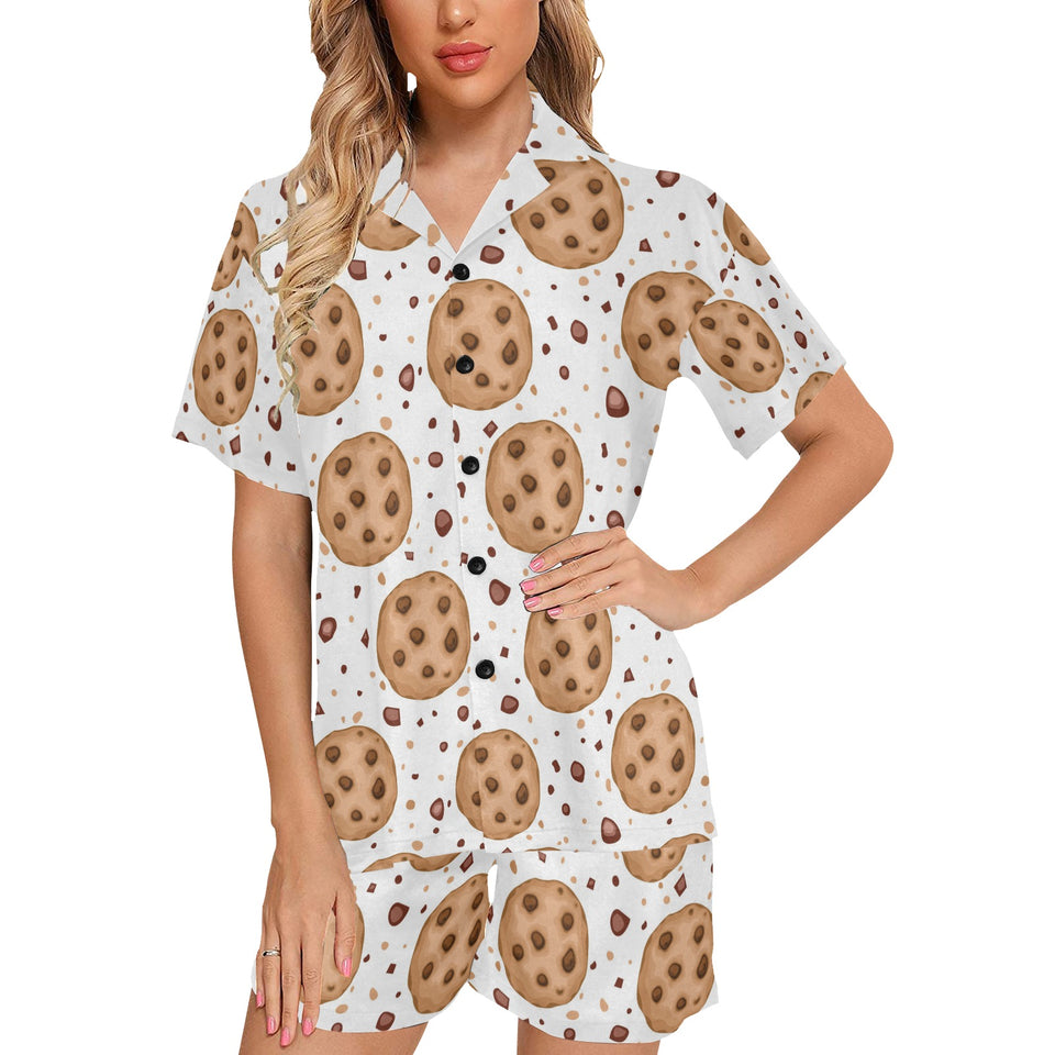 chocolate chip cookie pattern Women's V-Neck Short Pajama Set