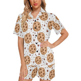 chocolate chip cookie pattern Women's V-Neck Short Pajama Set