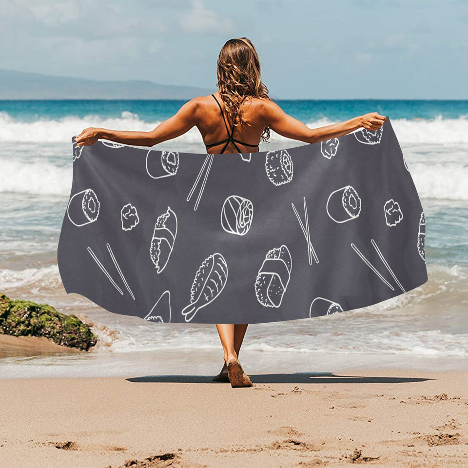 sushi pattern black background Beach Towel