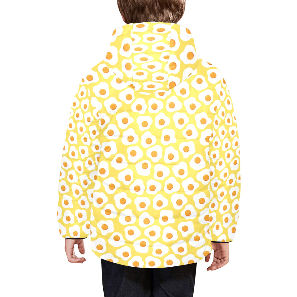 Fried Eggs Pattern Print Design 05 Kids' Boys' Girls' Padded Hooded Jacket