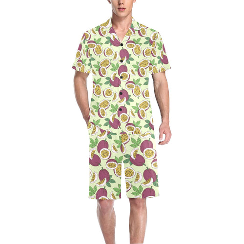 Paassion fruit pattern Men's V-Neck Short Pajama Set