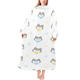 Cute Siberian Husky pattern Blanket Robe with Sleeves