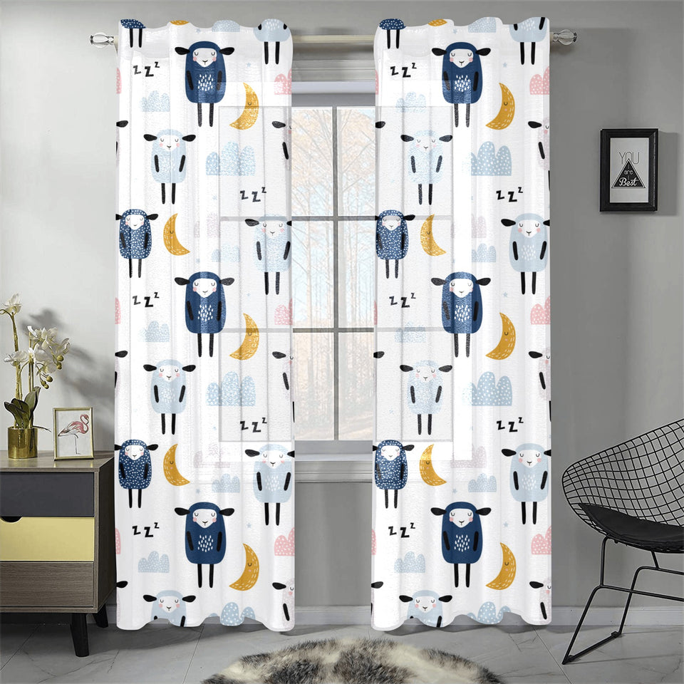 Cute sleeping sheep moon cloud pattern Gauze Curtain
