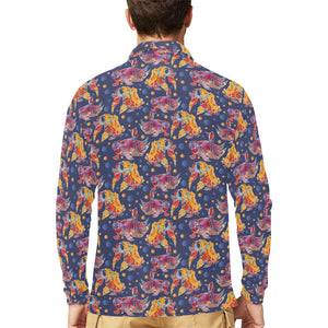 Goldfish Pattern Print Design 05 Men's Long Sleeve Polo Shirt