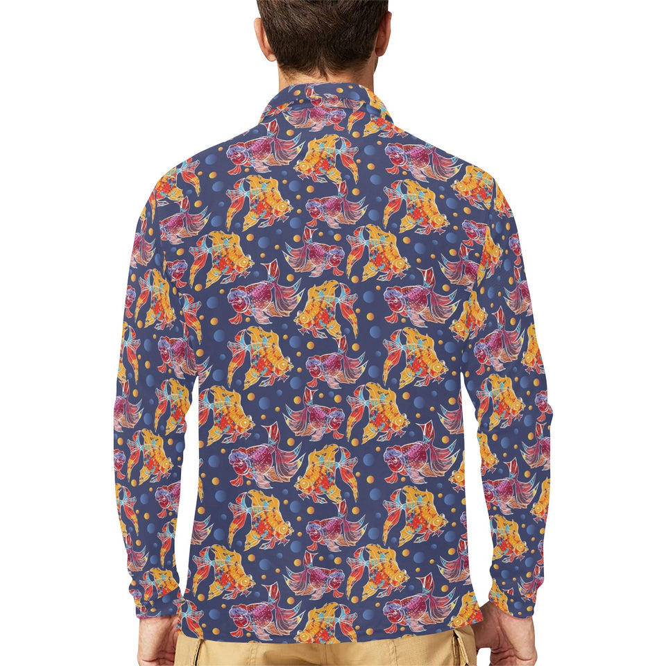 Goldfish Pattern Print Design 05 Men's Long Sleeve Polo Shirt
