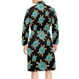 Sea turtle blue stone pattern Men's Long Sleeve Belted Night Robe