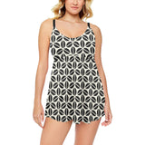 Coffee bean abstract modern pattern Chest Sexy Pleated Two Piece Swim Dress