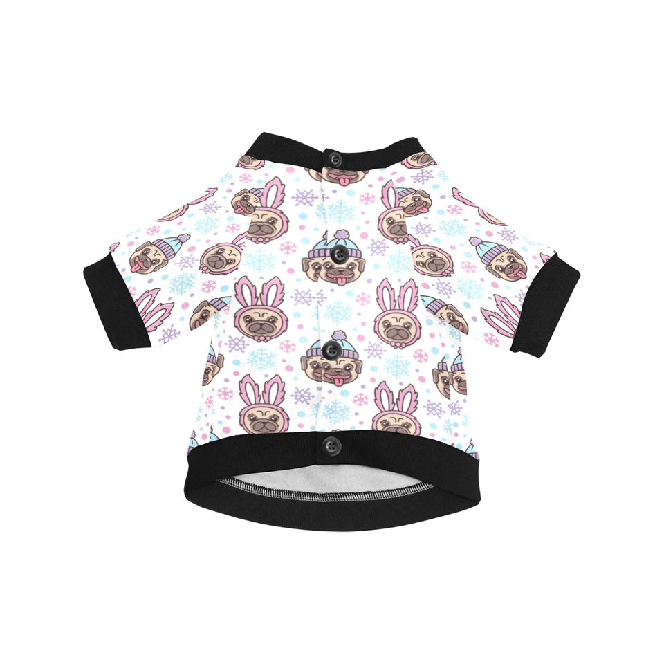 Cute pug hat rabbit costume pattern All Over Print Pet Dog Round Neck Fuzzy Shirt