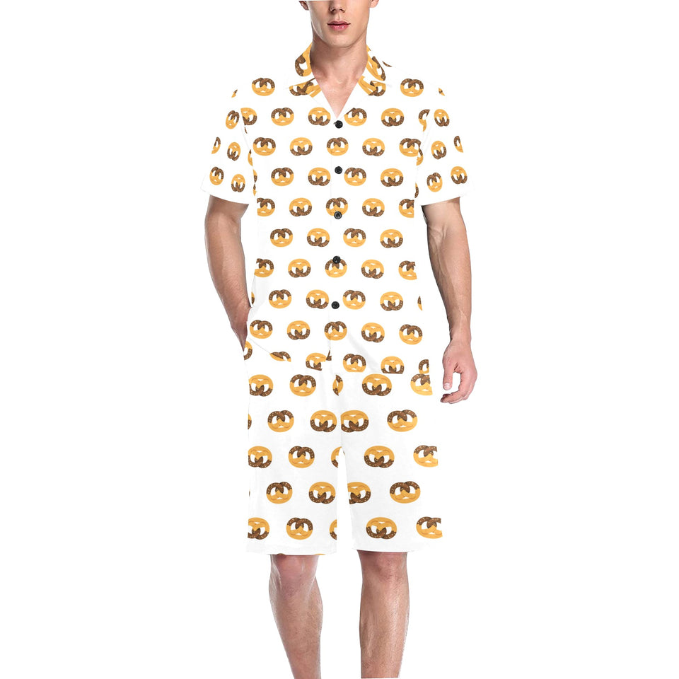 Pretzels Pattern Print Design 02 Men's V-Neck Short Pajama Set