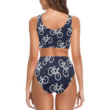 Bicycle Pattern Print Design 03 Chest Bowknot High Waisted Bikini Swimsuit