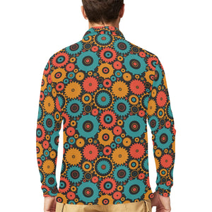 Gear Pattern Print Design 01 Men's Long Sleeve Polo Shirt