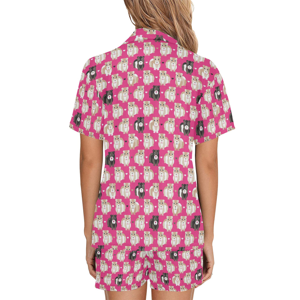 Guinea Pig Pattern Print Design 01 Women's V-Neck Short Pajama Set