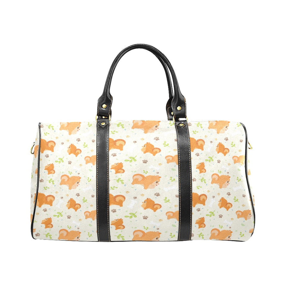 Cute brown pomeranian paw leave bone pattern Travel Bag