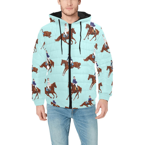 Horses running horses rider pattern Men's Padded Hooded Jacket