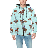 Horses running horses rider pattern Men's Padded Hooded Jacket
