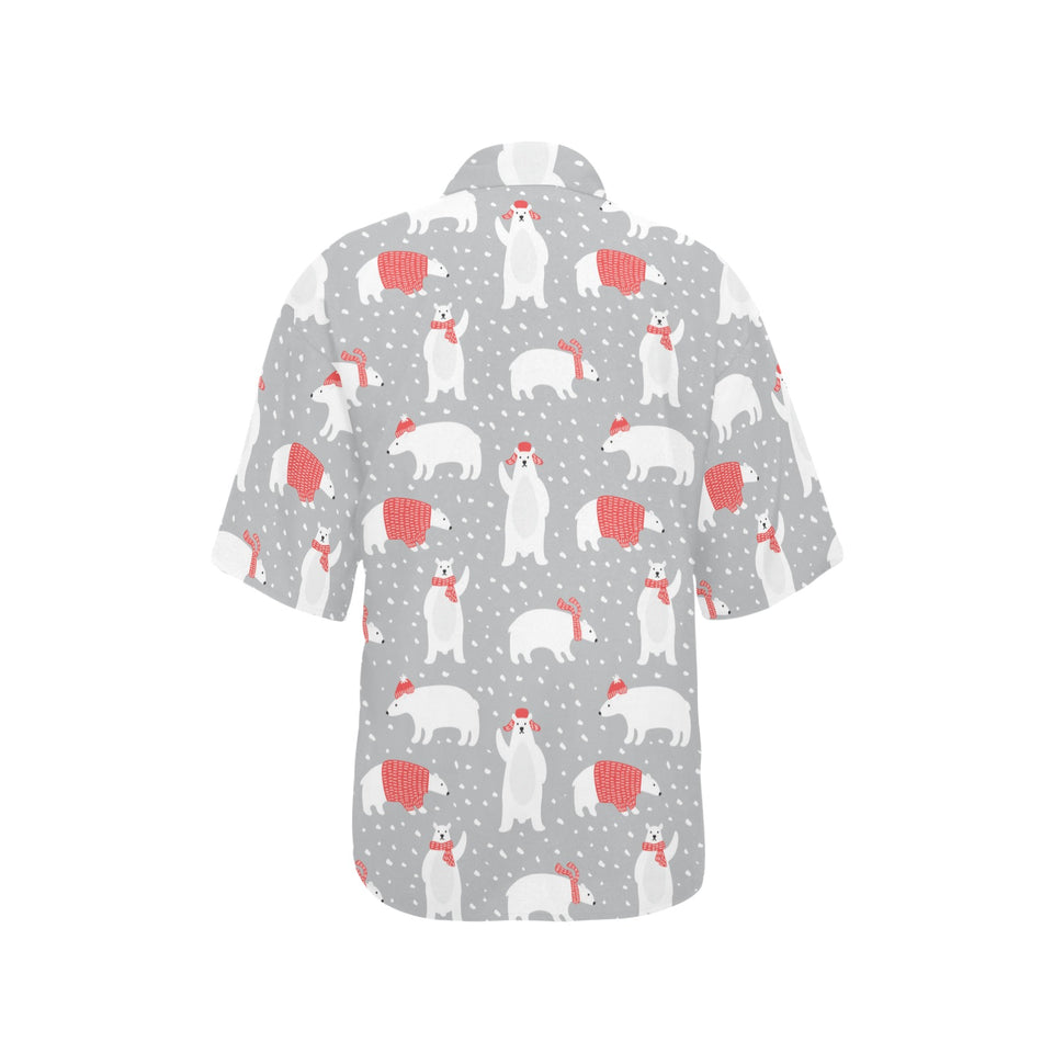 Cute polar bear christmas snow pattern Women's All Over Print Hawaiian Shirt