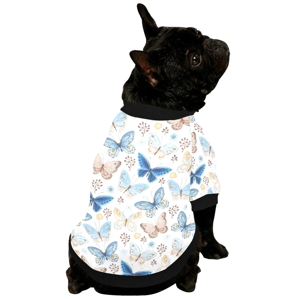 blue butterfly pattern All Over Print Pet Dog Round Neck Fuzzy Shirt
