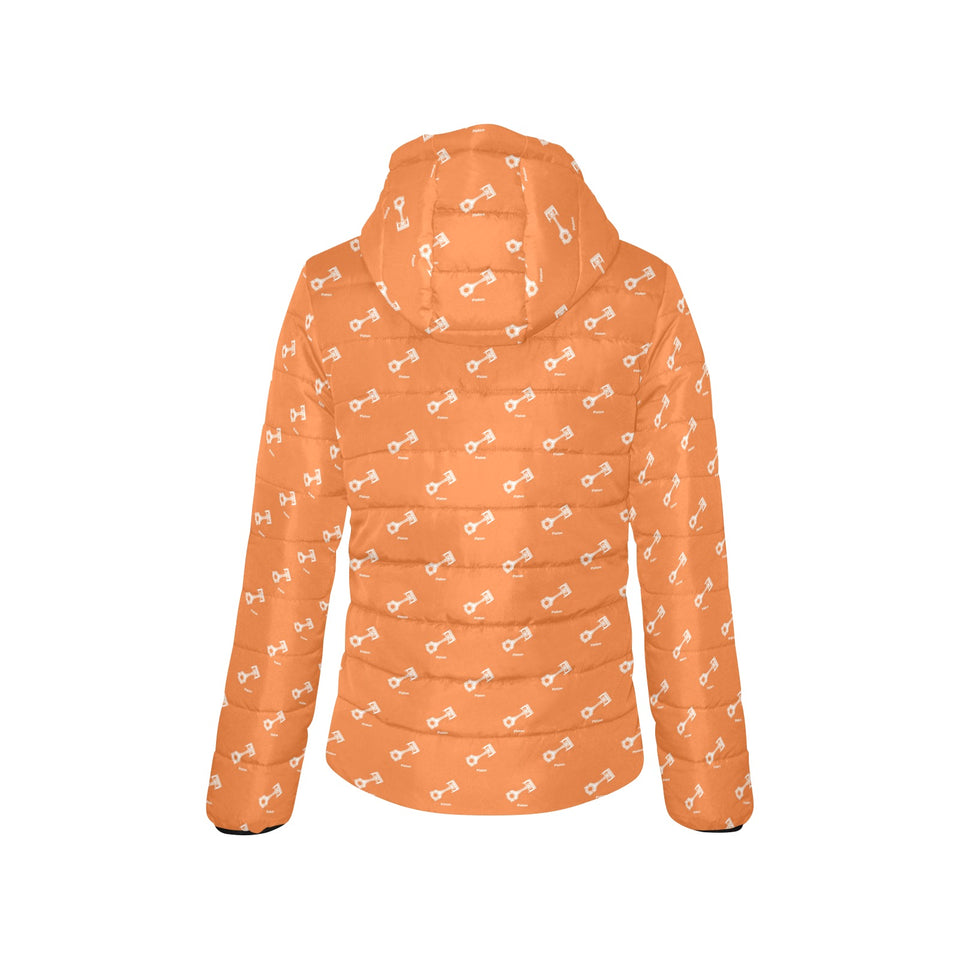 Engine Piston Orange Background Pattern Design 05 Women's Padded Hooded Jacket