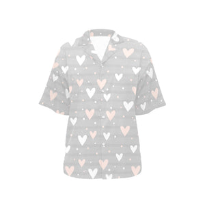 Heart pattern gray background Women's All Over Print Hawaiian Shirt