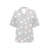 Heart pattern gray background Women's All Over Print Hawaiian Shirt