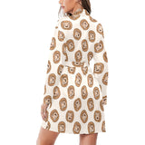 Lion Pattern Print Design 01 Women's Long Sleeve Belted Night Robe