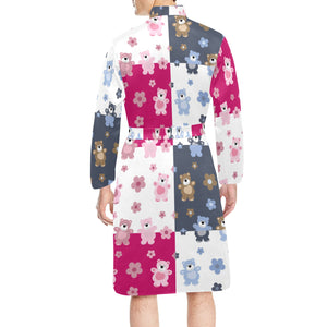 Teddy Bear Pattern Print Design 03 Men's Long Sleeve Belted Night Robe