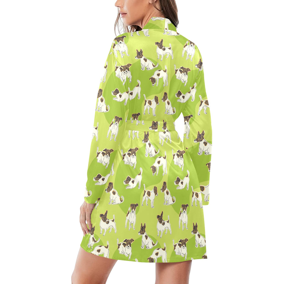 Jack Russel Pattern Print Design 01 Women's Long Sleeve Belted Night Robe