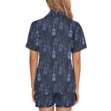 Blue Theme guitar pattern Women's V-Neck Short Pajama Set