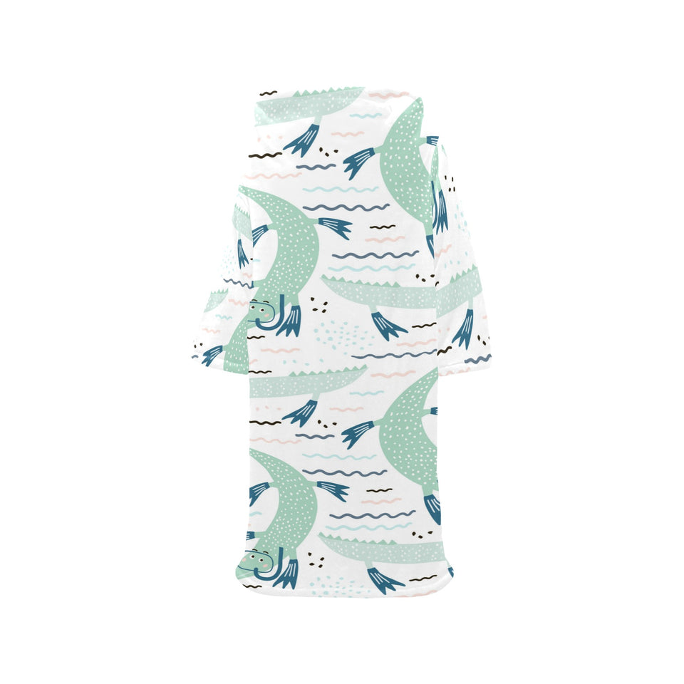 Crocodile diver pattern Blanket Robe with Sleeves