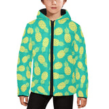 Pineapples pattern green background Kids' Boys' Girls' Padded Hooded Jacket
