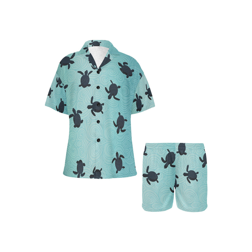 Sea turtle with blue ocean backgroud Women's V-Neck Short Pajama Set
