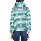 Cute octopuses heart striped background Women's Padded Hooded Jacket