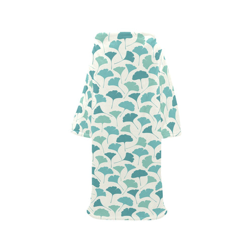 Green ginkgo leaves pattern Blanket Robe with Sleeves