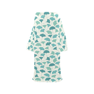 Green ginkgo leaves pattern Blanket Robe with Sleeves