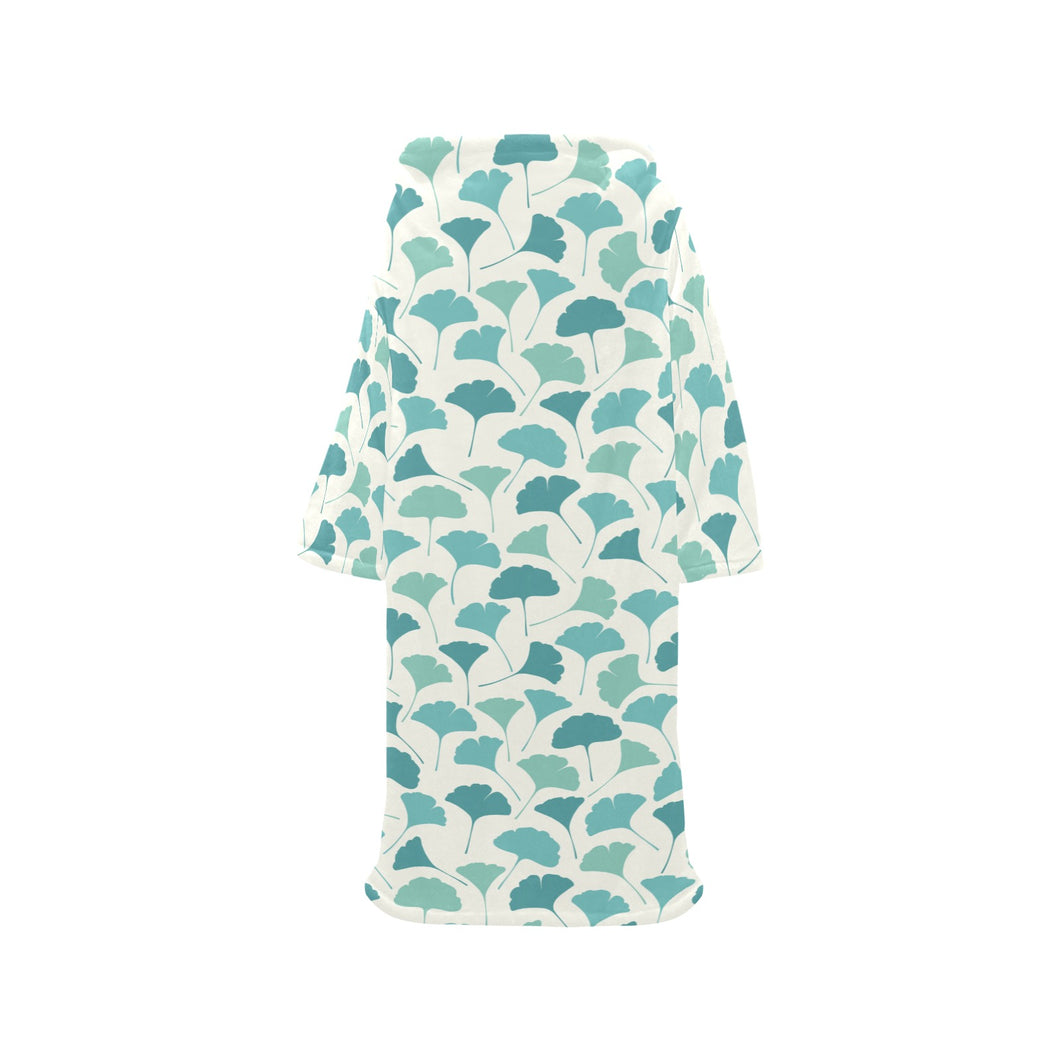 Green ginkgo leaves pattern Blanket Robe with Sleeves