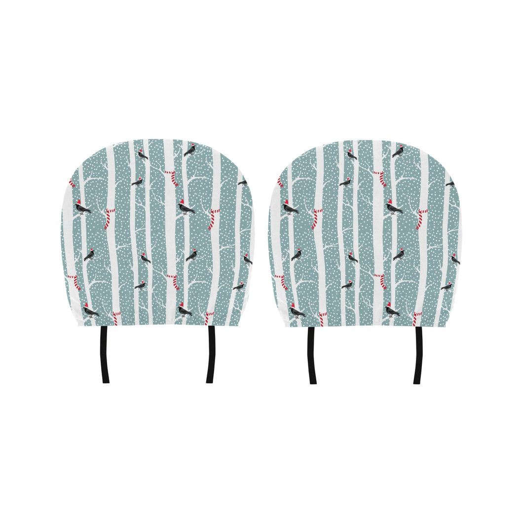 Crows christmas hat scarf Car Headrest Cover