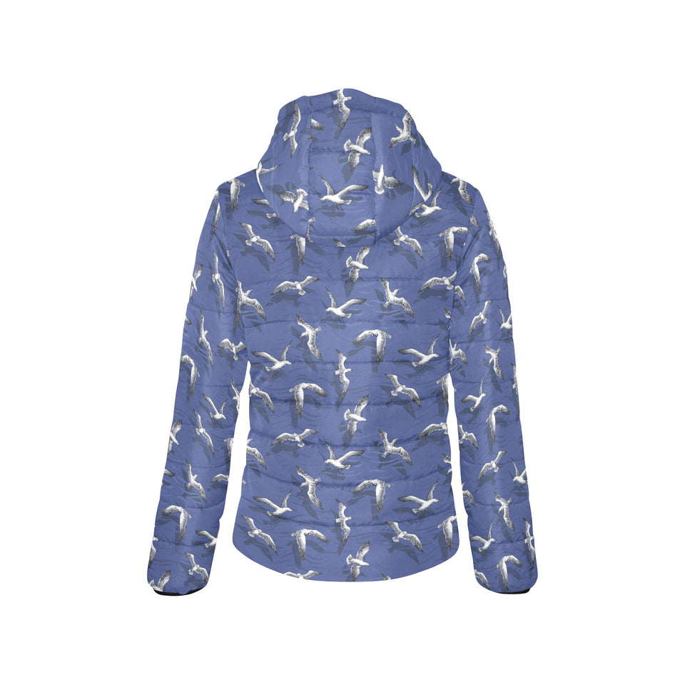Seagull Pattern Print Design 03 Women's Padded Hooded Jacket