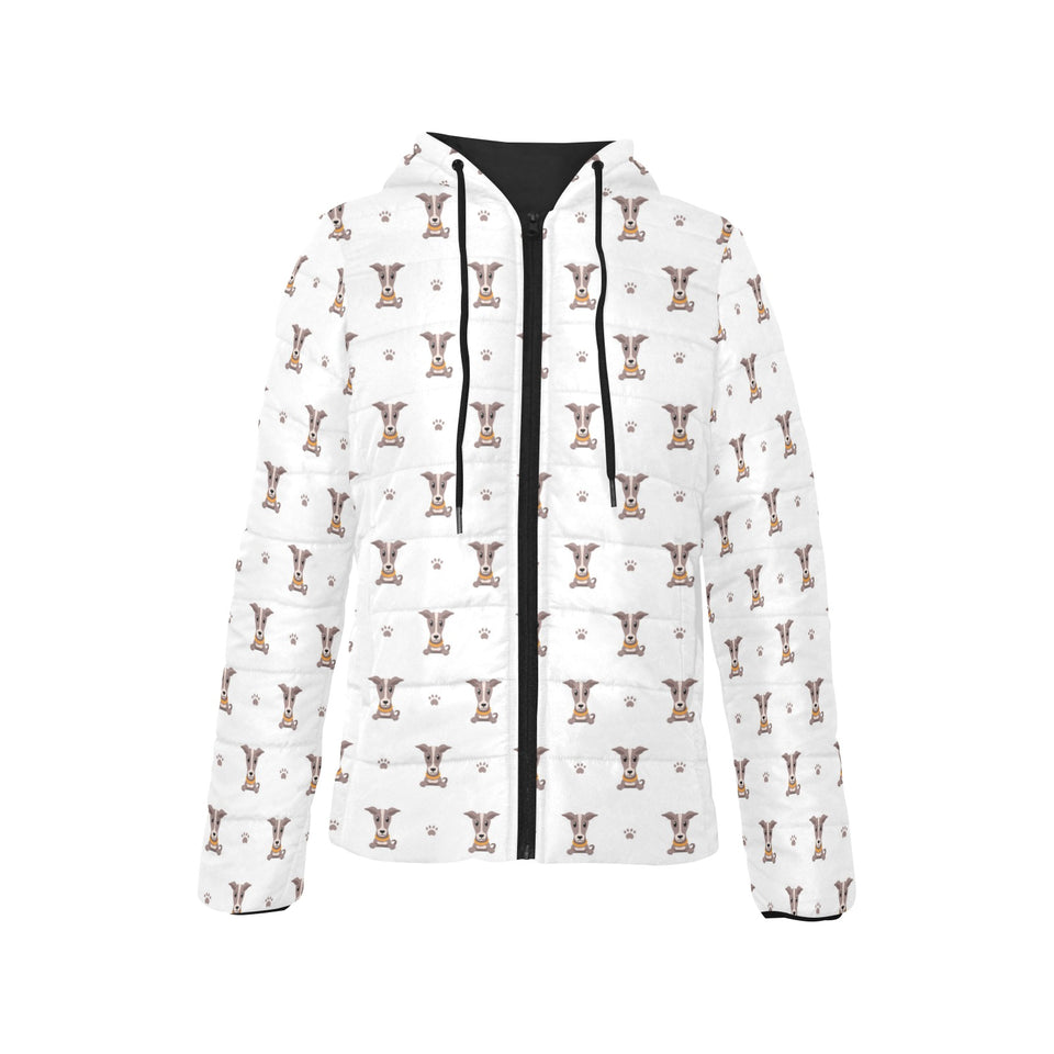 Greyhound Pattern Print Design 05 Women's Padded Hooded Jacket