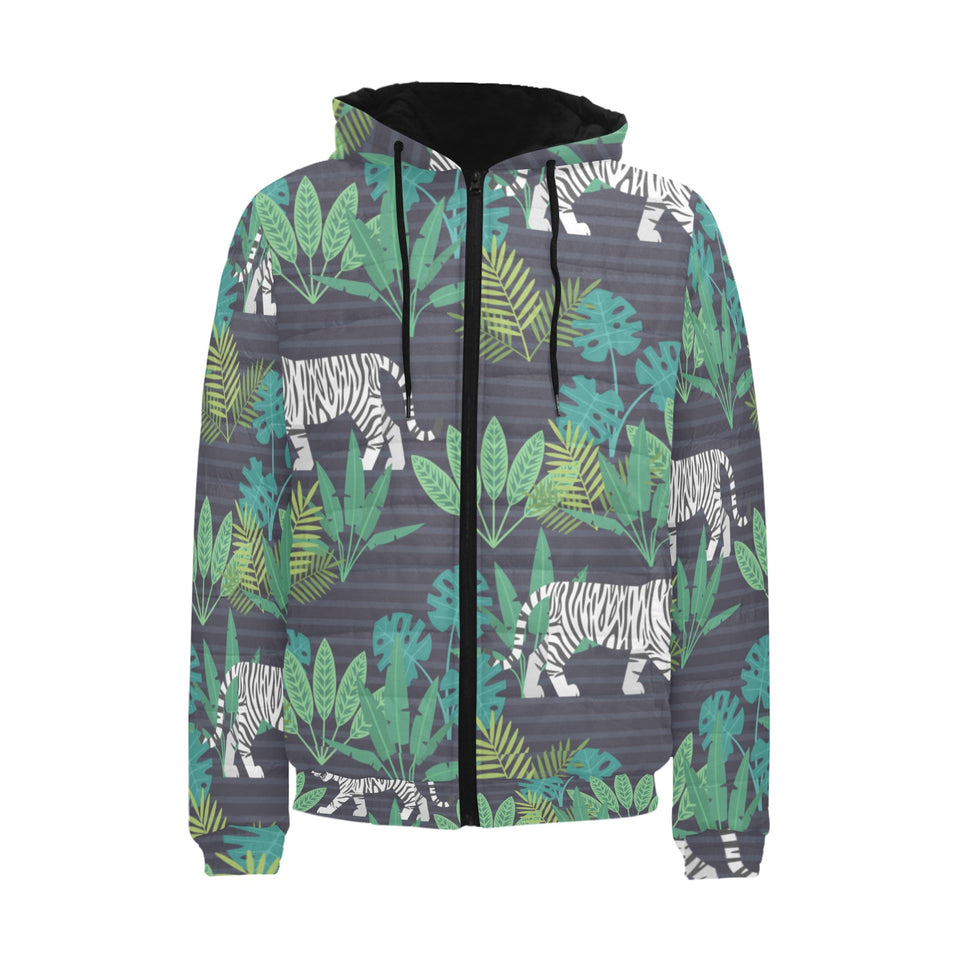 white bengal tigers tropical plant Men's Padded Hooded Jacket