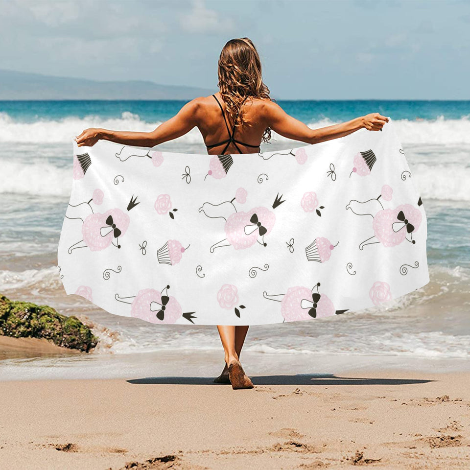Poodle dog rose cake pattern Beach Towel