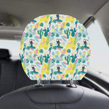 Cute parrot toucan flamingo cactus exotic leaves p Car Headrest Cover