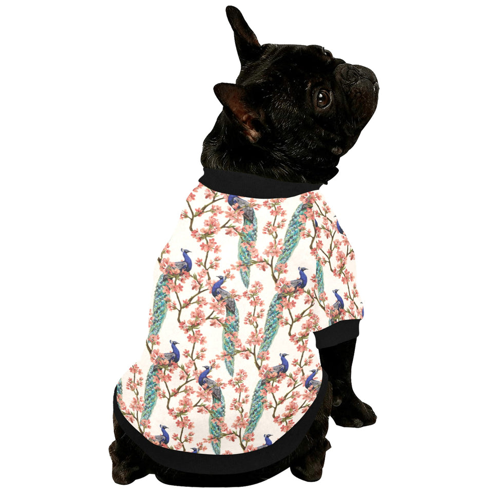 Peacock tropical flower pattern All Over Print Pet Dog Round Neck Fuzzy Shirt