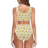 oranges leaves pattern Chest Bowknot High Waisted Bikini Swimsuit