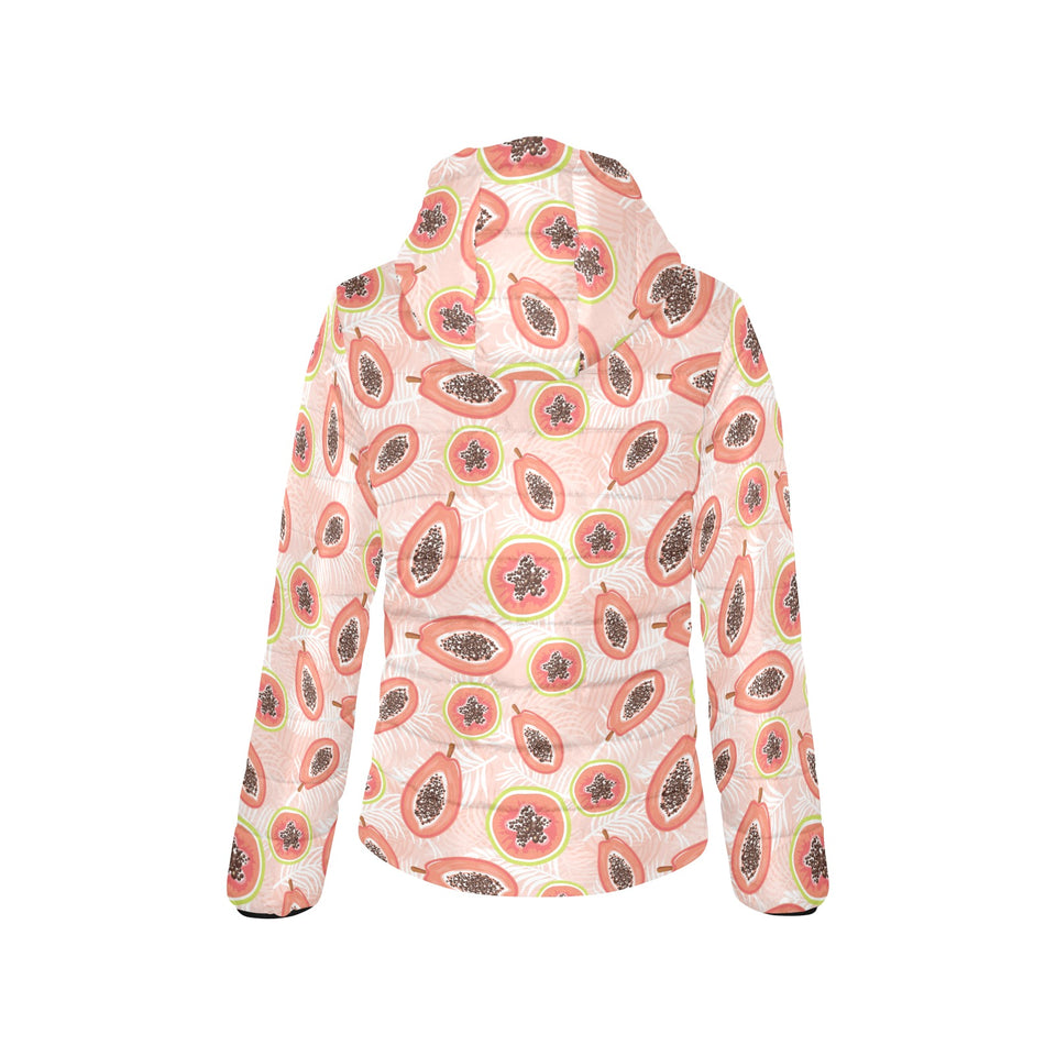 papaya leaves pattern Women's Padded Hooded Jacket
