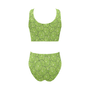 Slices of Lime pattern Chest Bowknot High Waisted Bikini Swimsuit