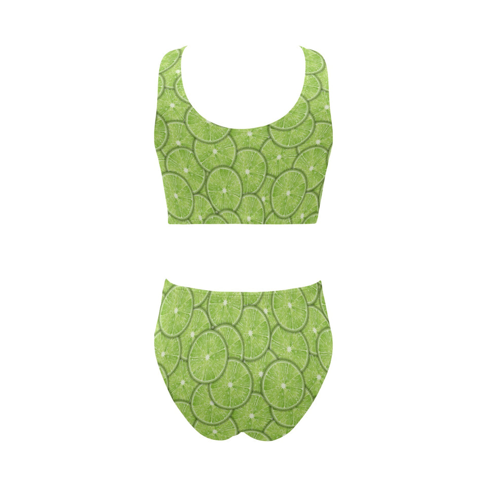 Slices of Lime pattern Chest Bowknot High Waisted Bikini Swimsuit
