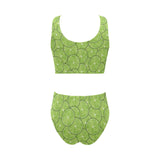 Slices of Lime pattern Chest Bowknot High Waisted Bikini Swimsuit