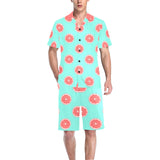 Grapefruit green background Men's V-Neck Short Pajama Set