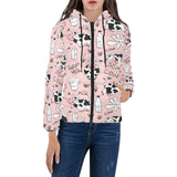 Cows milk product pink background Women's Padded Hooded Jacket