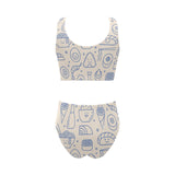 Cute sushi icon pattern Chest Bowknot High Waisted Bikini Swimsuit